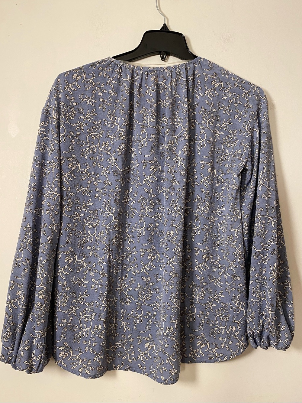 Tie-Neck Floral Blouse in Dusty Blue Long sleeve - Picture 8 of 9